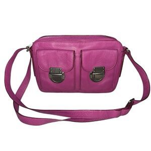 Fossil Riley Purse Fuchsia Pink Cow Hide Leather Shoulder Crossbody Bag Pockets